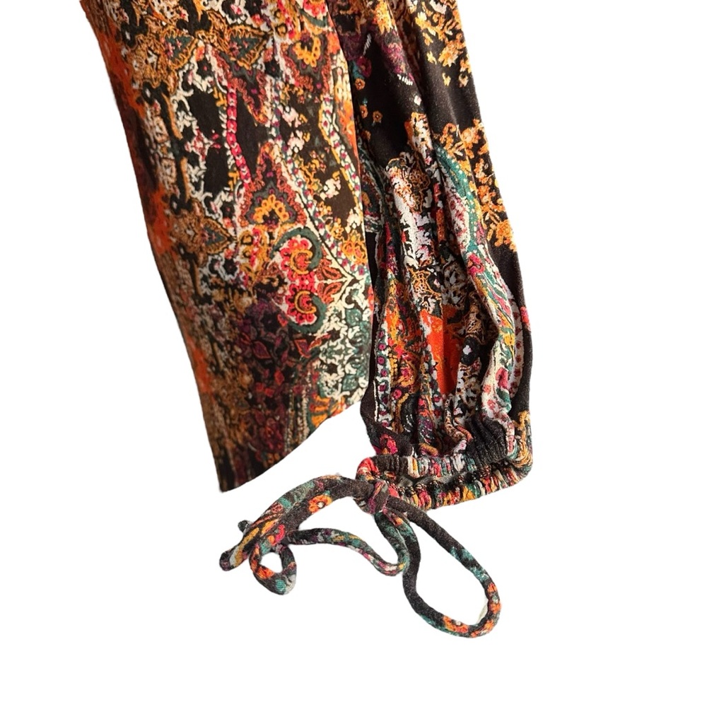 Free People All Dolled Up Paisley Boho High Neck Long Sleeve Mini Dress | S - Picture 9 of 16